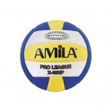 Amila Adult Pro League X-Grip Size 5 Nylon Wound Volley Ball Blue and Yellow